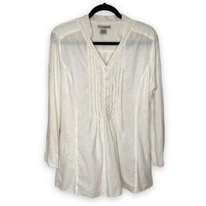 tsd by Stella Carakasi Long Sleeve Pin Tucks 100% Cotton Ivory Popover Medium